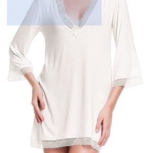 Alexander Del Rossa Womens Modal Knit Nightgown, Lace Trimmed Short Sleep Large